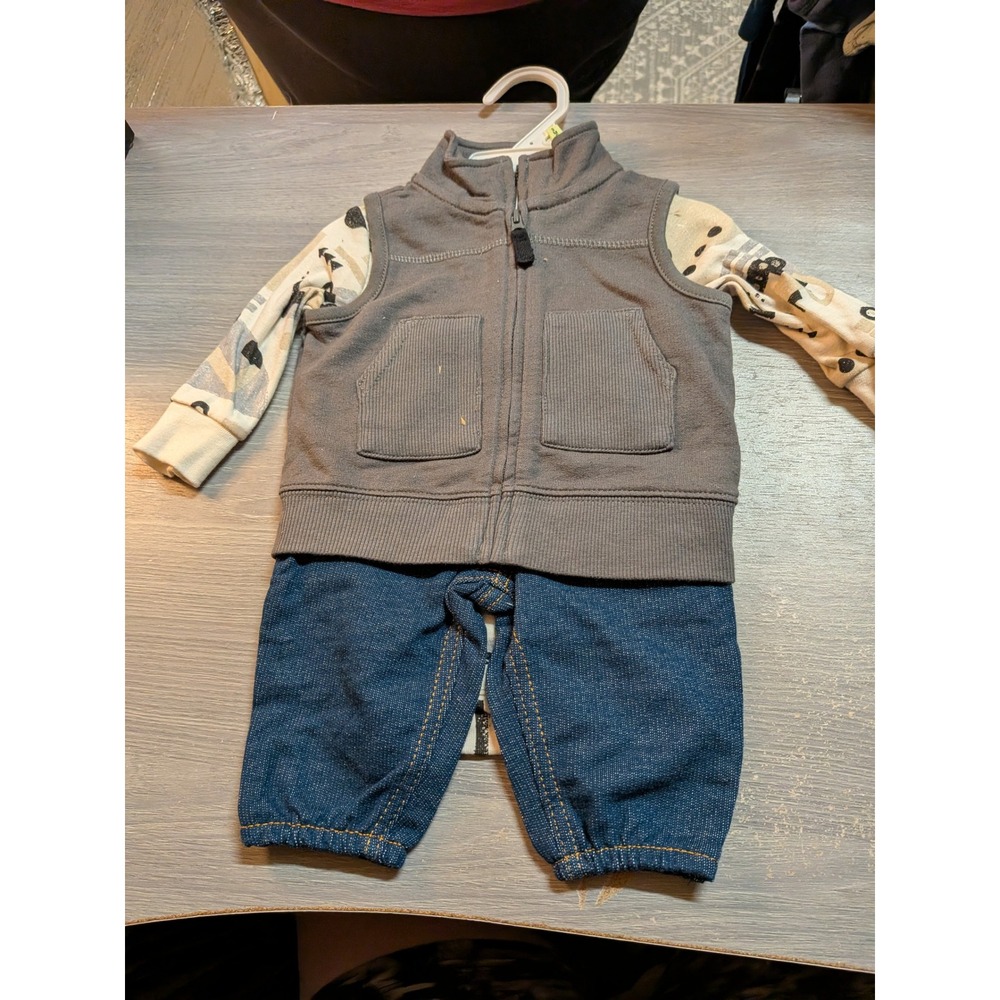 Carters Baby Boys 3-Piece Construction Vest Bodysuit and Pants Set Grey Blue